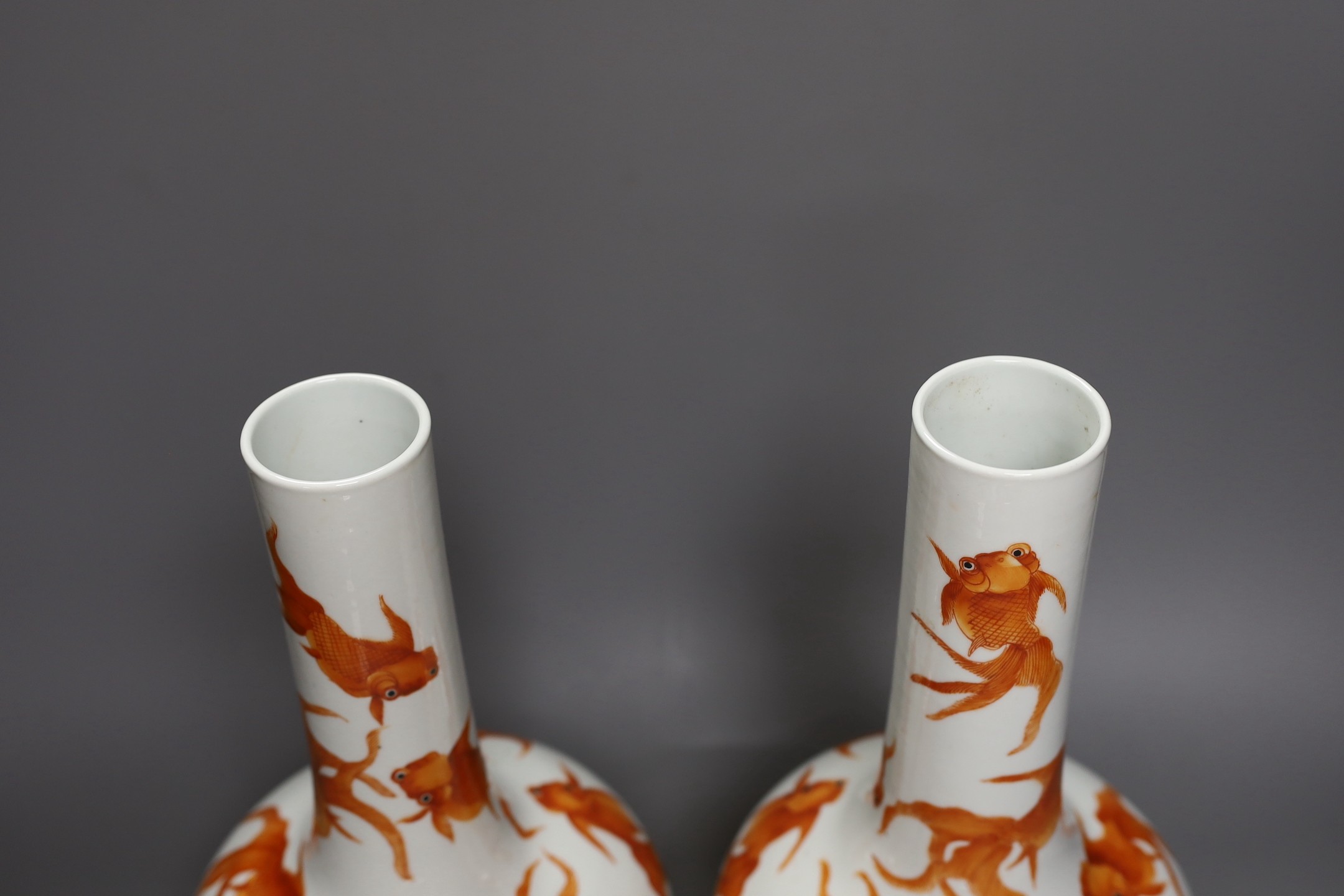 A pair of Chinese ‘goldfish’ bottle vases, 35cm